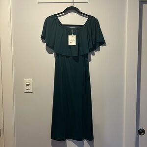 Off the shoulder Datk green mid dress